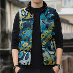 Personalized Gold Coast Titans Rugby Sleeveless Puffer Jacket Urban Street Graffiti Style - Distressed Splatter Elements