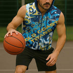 Personalized Gold Coast Titans Rugby Sleeveless Zip Hoodie Urban Street Graffiti Style - Distressed Splatter Elements