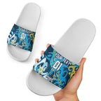 Personalized Gold Coast Titans Rugby Slide Sandals Urban Street Graffiti Style - Distressed Splatter Elements