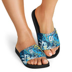 Personalized Gold Coast Titans Rugby Slide Sandals Urban Street Graffiti Style - Distressed Splatter Elements