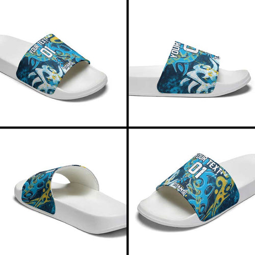 Personalized Gold Coast Titans Rugby Slide Sandals Urban Street Graffiti Style - Distressed Splatter Elements