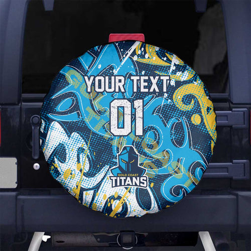 Personalized Gold Coast Titans Rugby Spare Tire Cover Urban Street Graffiti Style - Distressed Splatter Elements