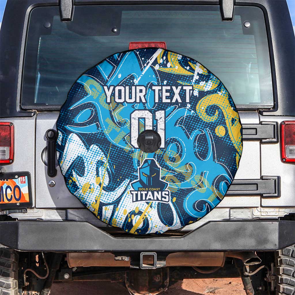 Personalized Gold Coast Titans Rugby Spare Tire Cover Urban Street Graffiti Style - Distressed Splatter Elements
