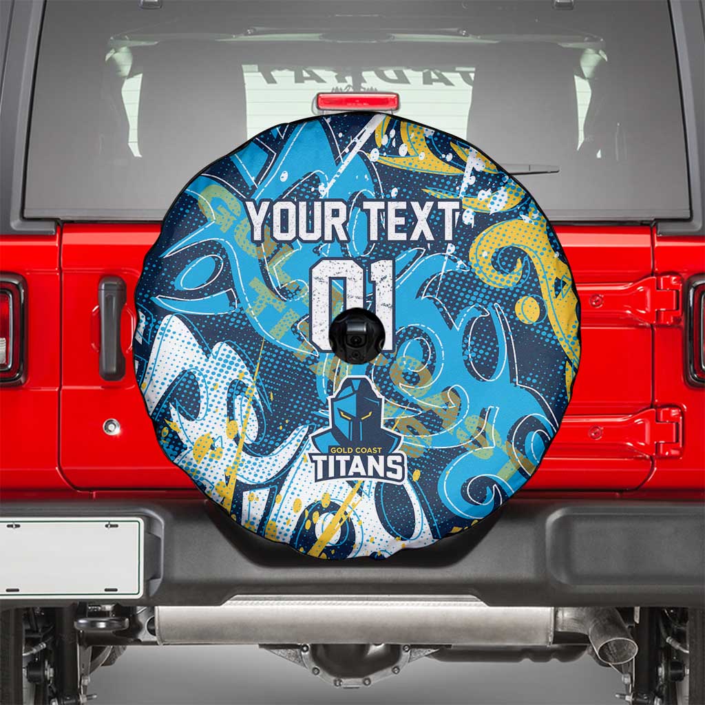 Personalized Gold Coast Titans Rugby Spare Tire Cover Urban Street Graffiti Style - Distressed Splatter Elements