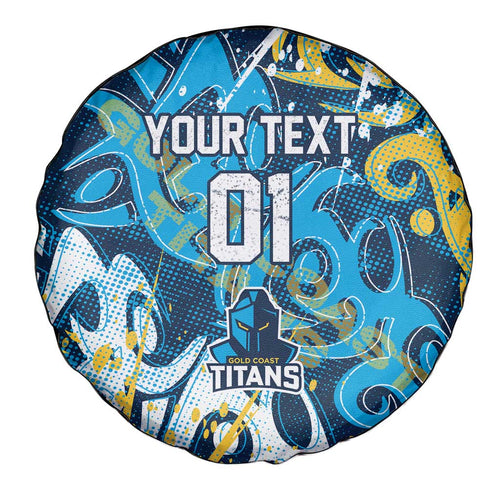Personalized Gold Coast Titans Rugby Spare Tire Cover Urban Street Graffiti Style - Distressed Splatter Elements