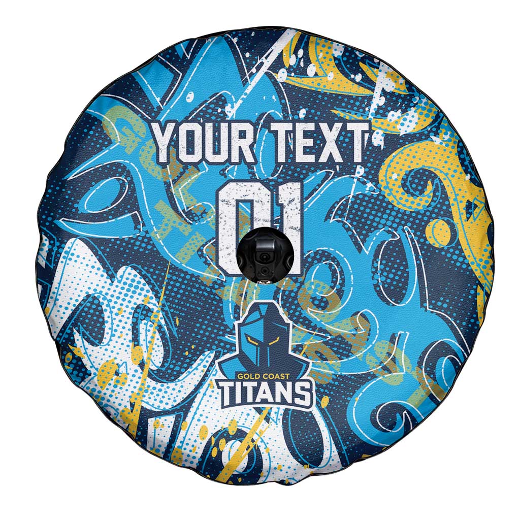Personalized Gold Coast Titans Rugby Spare Tire Cover Urban Street Graffiti Style - Distressed Splatter Elements