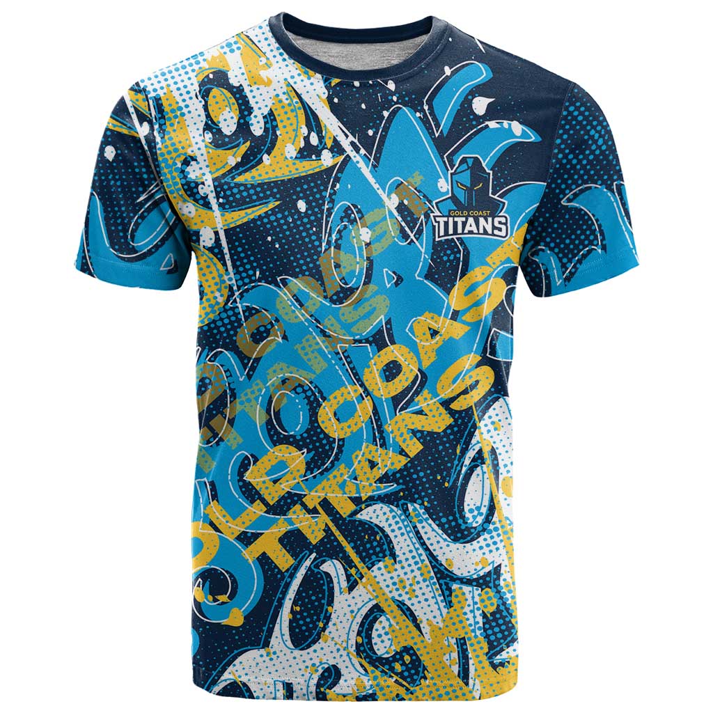 Personalized Gold Coast Titans Rugby T Shirt Urban Street Graffiti Style - Distressed Splatter Elements