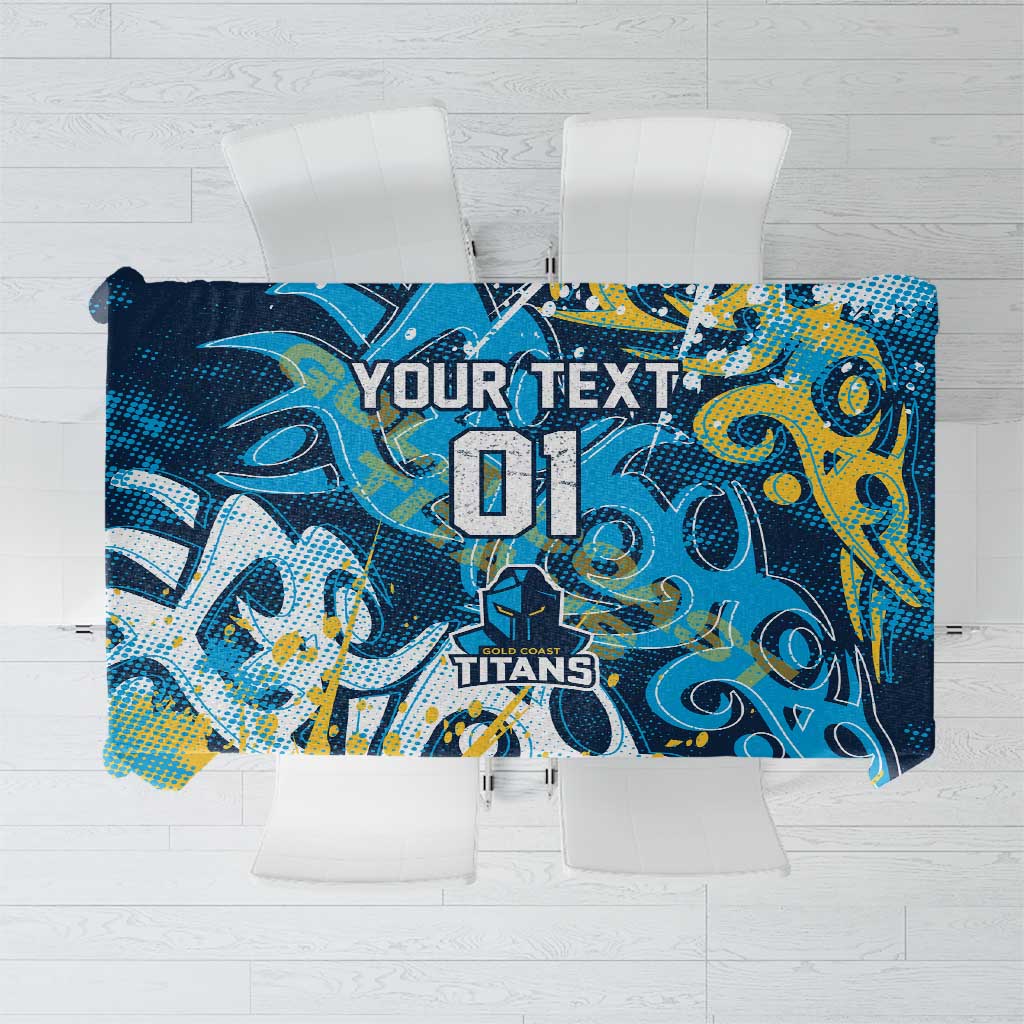 Personalized Gold Coast Titans Rugby Tablecloth Urban Street Graffiti Style - Distressed Splatter Elements