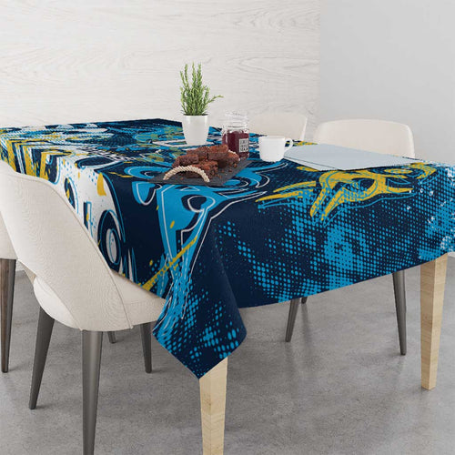 Personalized Gold Coast Titans Rugby Tablecloth Urban Street Graffiti Style - Distressed Splatter Elements