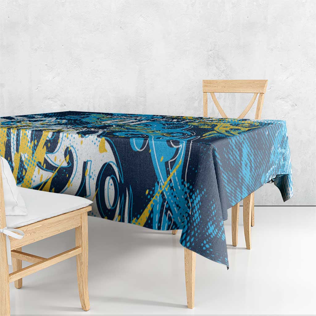Personalized Gold Coast Titans Rugby Tablecloth Urban Street Graffiti Style - Distressed Splatter Elements