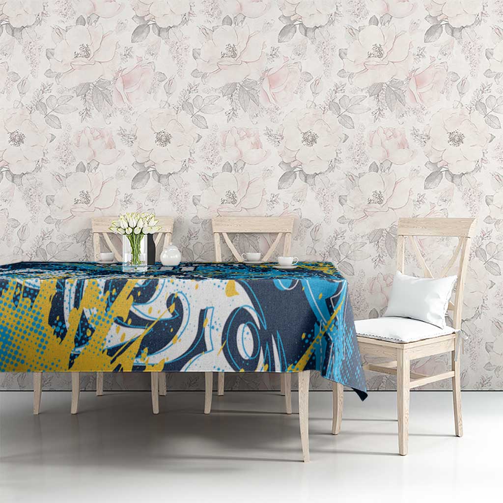 Personalized Gold Coast Titans Rugby Tablecloth Urban Street Graffiti Style - Distressed Splatter Elements