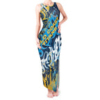 Personalized Gold Coast Titans Rugby Tank Maxi Dress Urban Street Graffiti Style - Distressed Splatter Elements