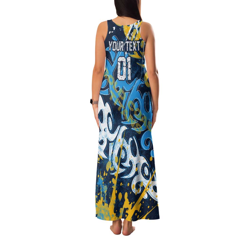 Personalized Gold Coast Titans Rugby Tank Maxi Dress Urban Street Graffiti Style - Distressed Splatter Elements