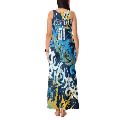 Personalized Gold Coast Titans Rugby Tank Maxi Dress Urban Street Graffiti Style - Distressed Splatter Elements