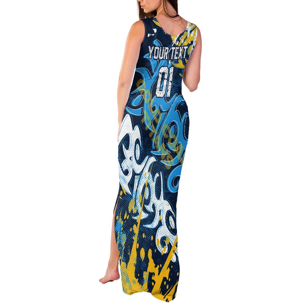 Personalized Gold Coast Titans Rugby Tank Maxi Dress Urban Street Graffiti Style - Distressed Splatter Elements