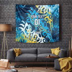 Personalized Gold Coast Titans Rugby Tapestry Urban Street Graffiti Style - Distressed Splatter Elements