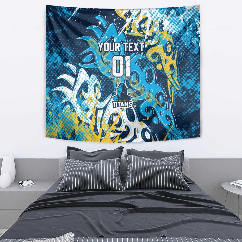 Personalized Gold Coast Titans Rugby Tapestry Urban Street Graffiti Style - Distressed Splatter Elements