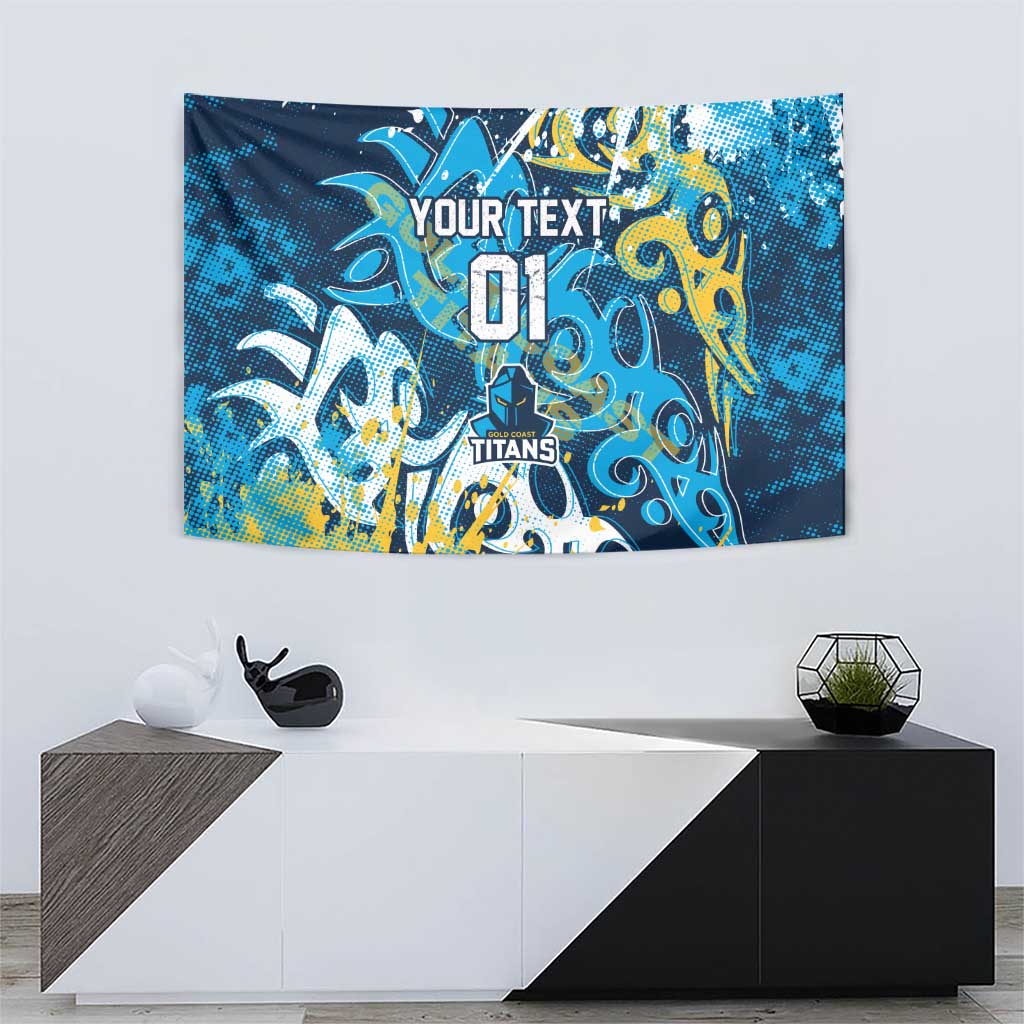 Personalized Gold Coast Titans Rugby Tapestry Urban Street Graffiti Style - Distressed Splatter Elements