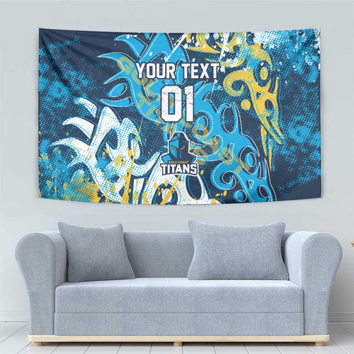 Personalized Gold Coast Titans Rugby Tapestry Urban Street Graffiti Style - Distressed Splatter Elements