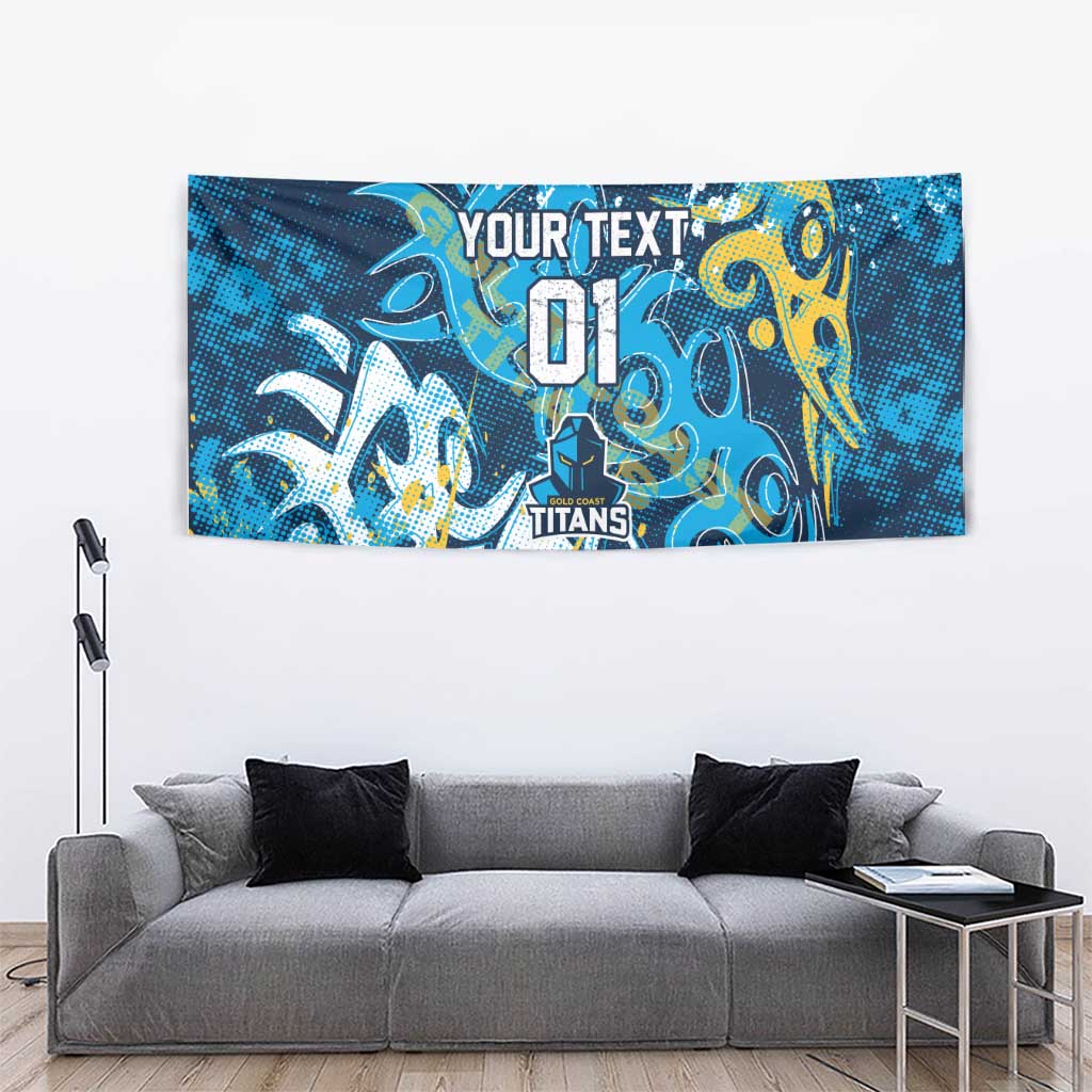 Personalized Gold Coast Titans Rugby Tapestry Urban Street Graffiti Style - Distressed Splatter Elements