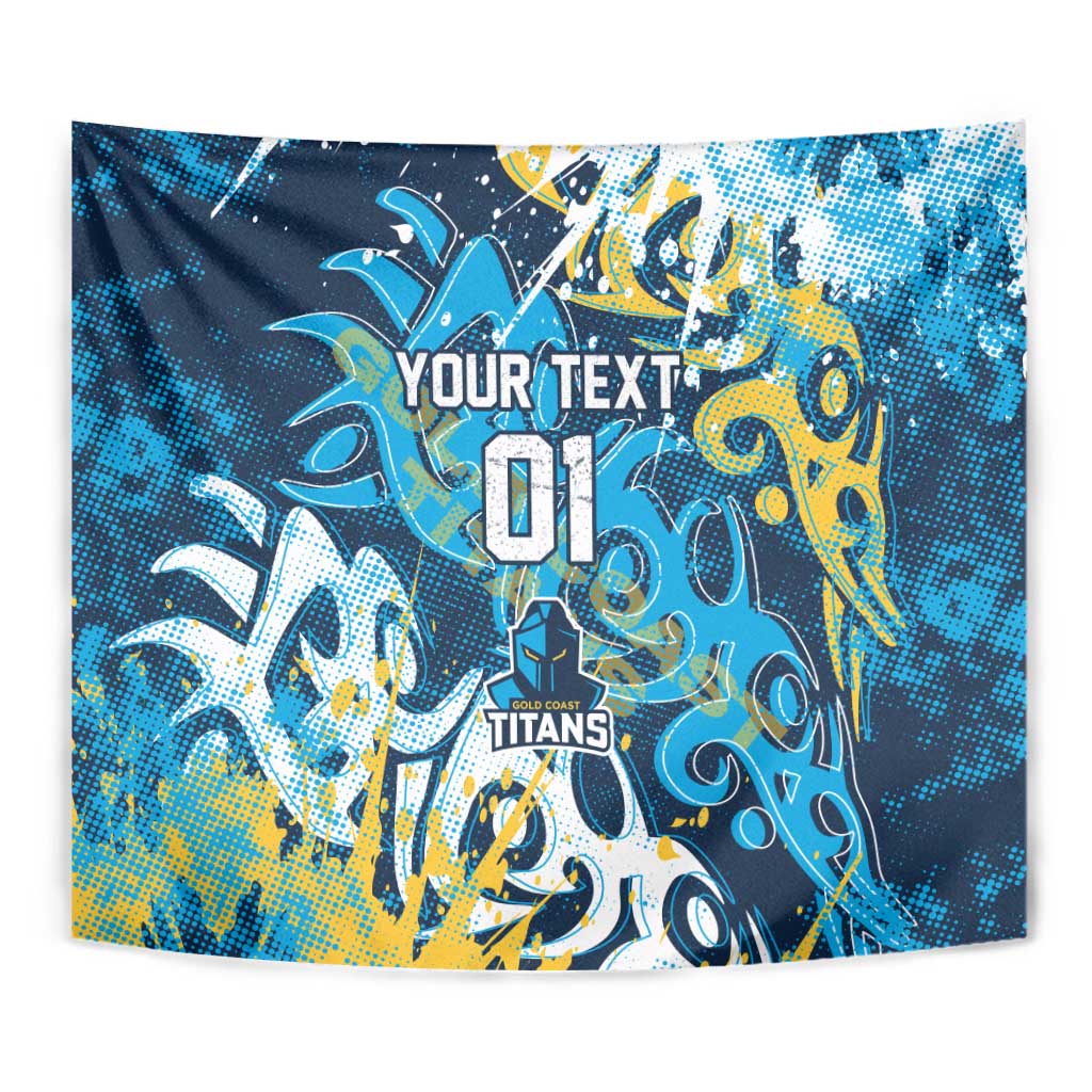 Personalized Gold Coast Titans Rugby Tapestry Urban Street Graffiti Style - Distressed Splatter Elements