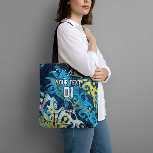 Personalized Gold Coast Titans Rugby Tote Bag Urban Street Graffiti Style - Distressed Splatter Elements