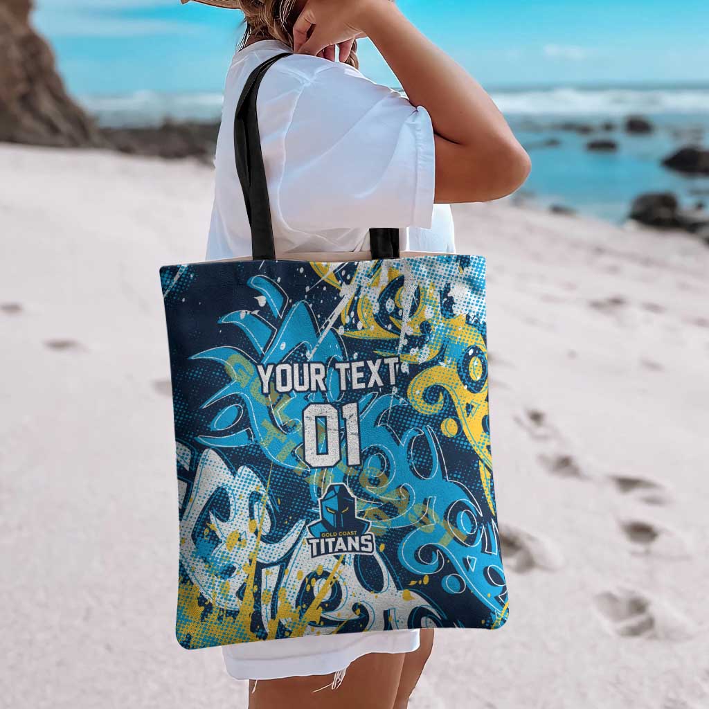 Personalized Gold Coast Titans Rugby Tote Bag Urban Street Graffiti Style - Distressed Splatter Elements
