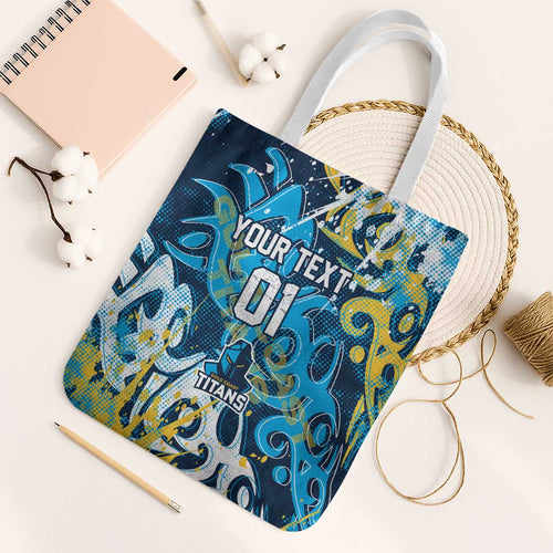 Personalized Gold Coast Titans Rugby Tote Bag Urban Street Graffiti Style - Distressed Splatter Elements