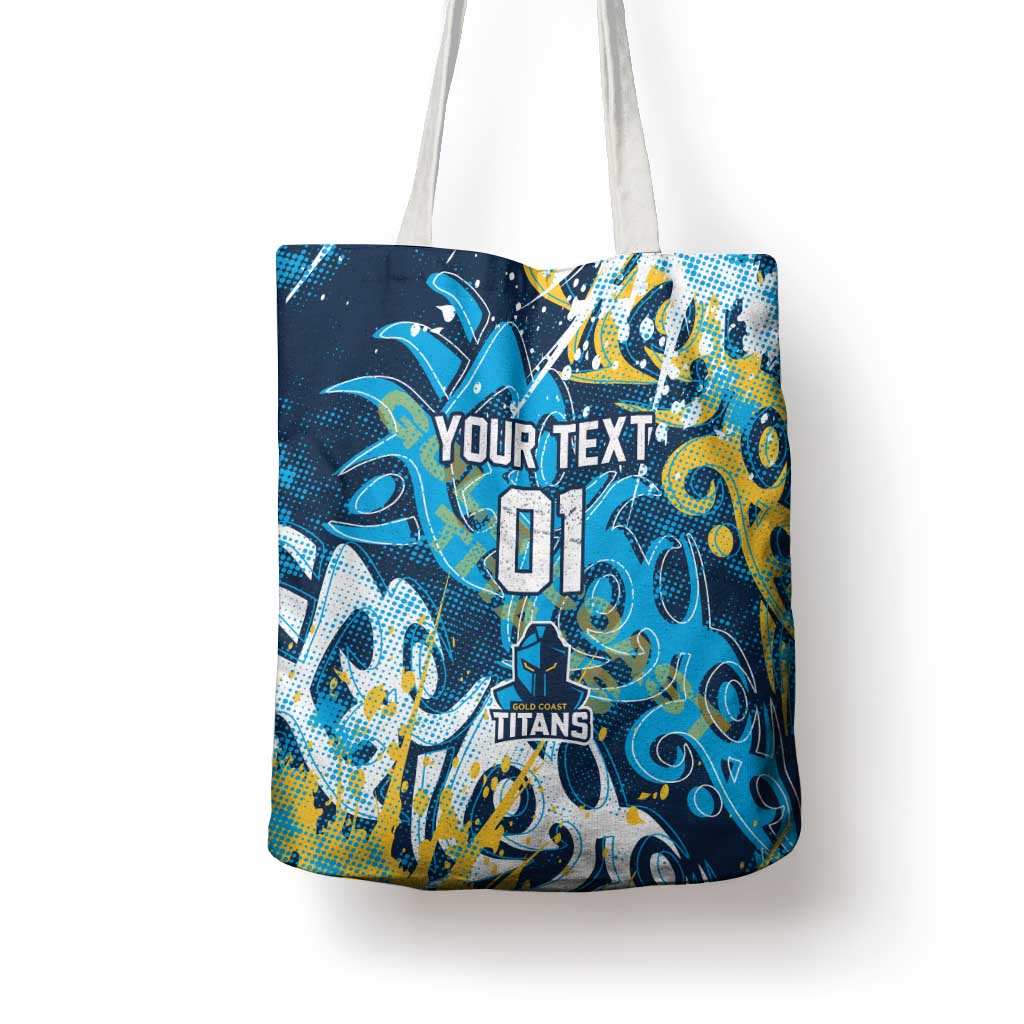 Personalized Gold Coast Titans Rugby Tote Bag Urban Street Graffiti Style - Distressed Splatter Elements