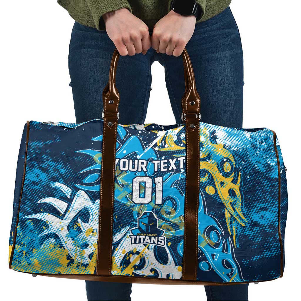 Personalized Gold Coast Titans Rugby Travel Bag Urban Street Graffiti Style - Distressed Splatter Elements