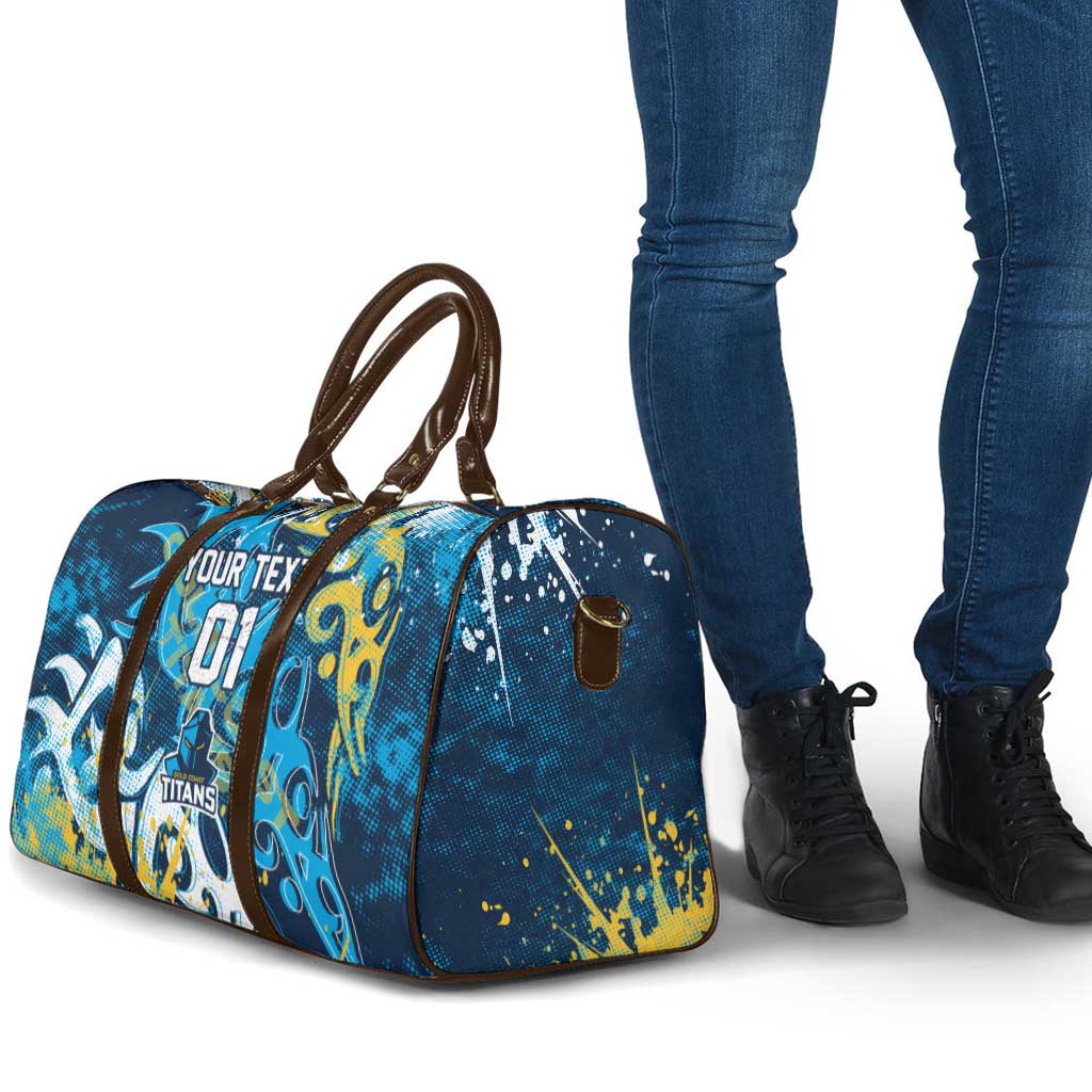 Personalized Gold Coast Titans Rugby Travel Bag Urban Street Graffiti Style - Distressed Splatter Elements