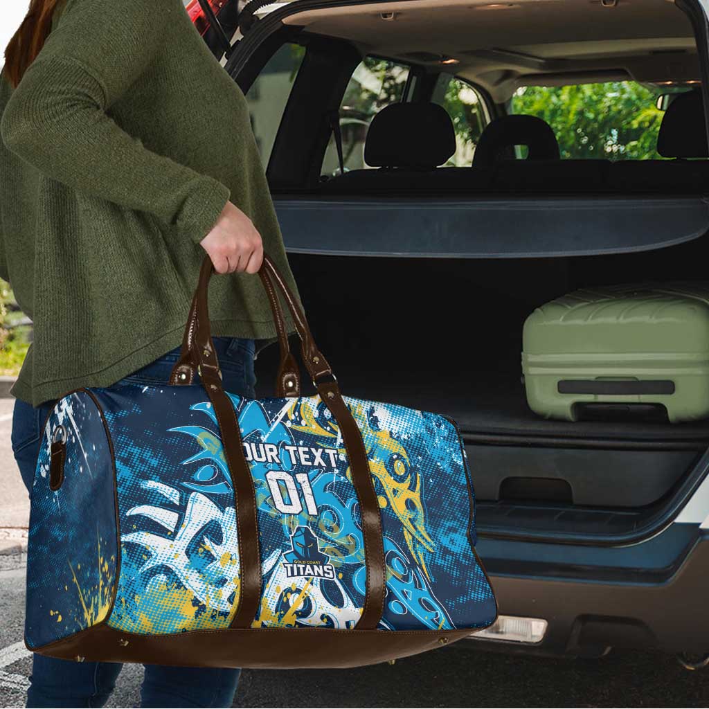 Personalized Gold Coast Titans Rugby Travel Bag Urban Street Graffiti Style - Distressed Splatter Elements