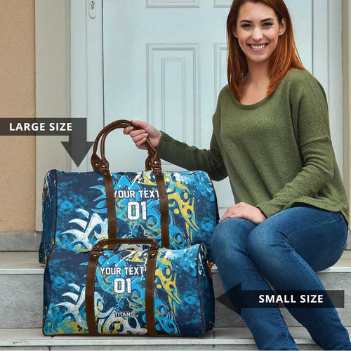 Personalized Gold Coast Titans Rugby Travel Bag Urban Street Graffiti Style - Distressed Splatter Elements
