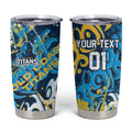 Personalized Gold Coast Titans Rugby Tumbler Cup Urban Street Graffiti Style - Distressed Splatter Elements