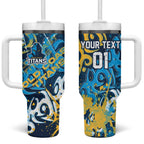 Personalized Gold Coast Titans Rugby Tumbler With Handle Urban Street Graffiti Style - Distressed Splatter Elements
