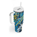 Personalized Gold Coast Titans Rugby Tumbler With Handle Urban Street Graffiti Style - Distressed Splatter Elements