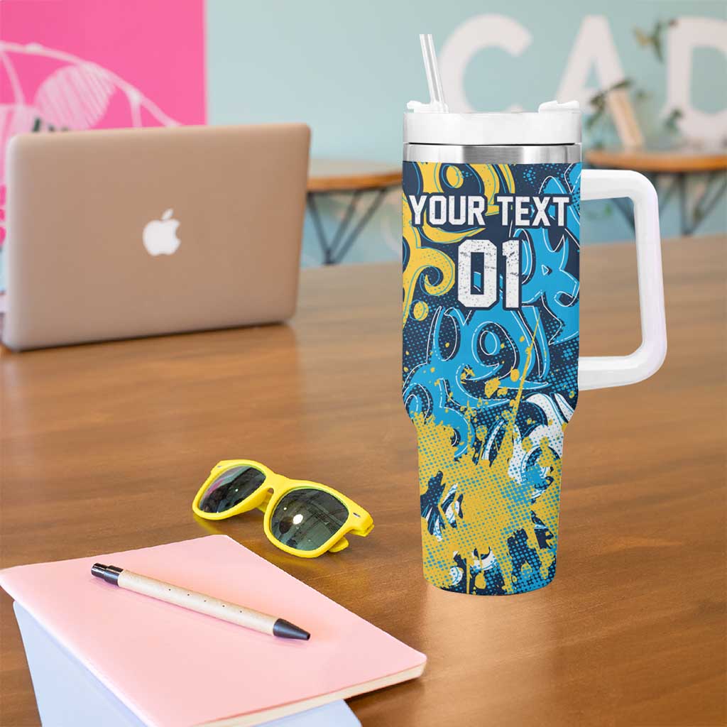 Personalized Gold Coast Titans Rugby Tumbler With Handle Urban Street Graffiti Style - Distressed Splatter Elements