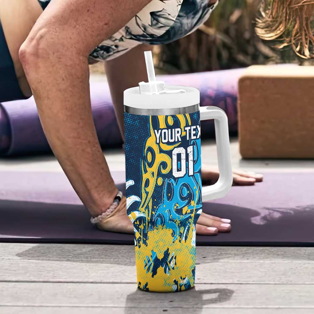 Personalized Gold Coast Titans Rugby Tumbler With Handle Urban Street Graffiti Style - Distressed Splatter Elements