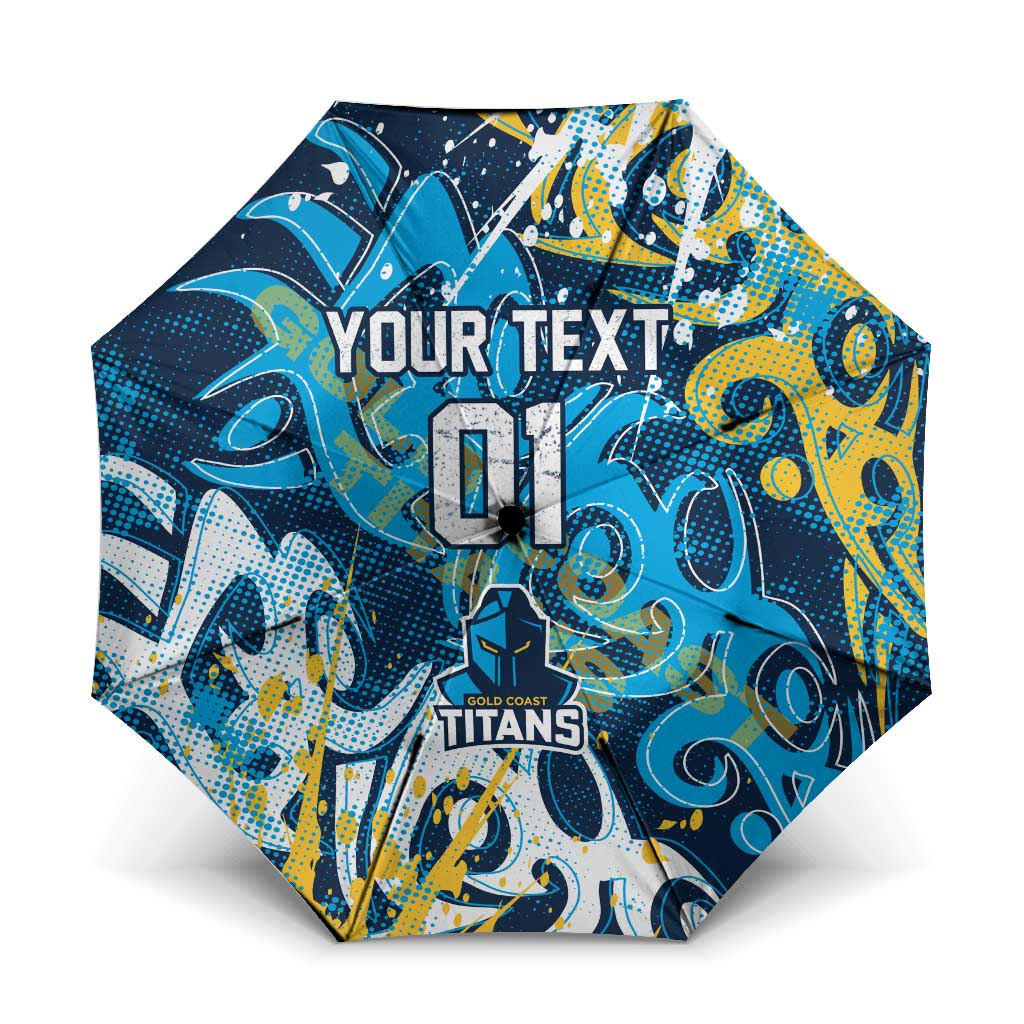 Personalized Gold Coast Titans Rugby Umbrella Urban Street Graffiti Style - Distressed Splatter Elements