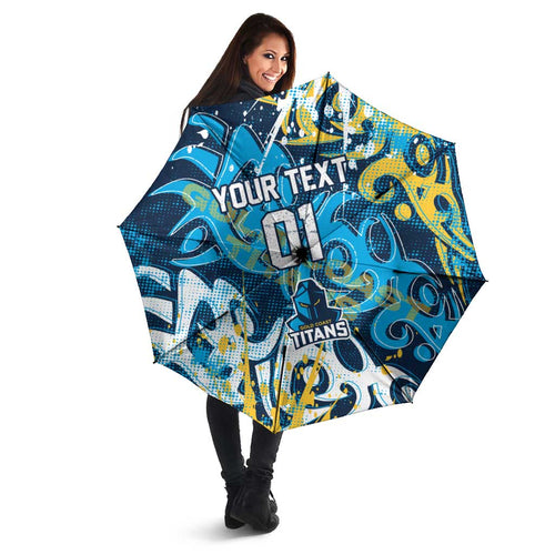Personalized Gold Coast Titans Rugby Umbrella Urban Street Graffiti Style - Distressed Splatter Elements