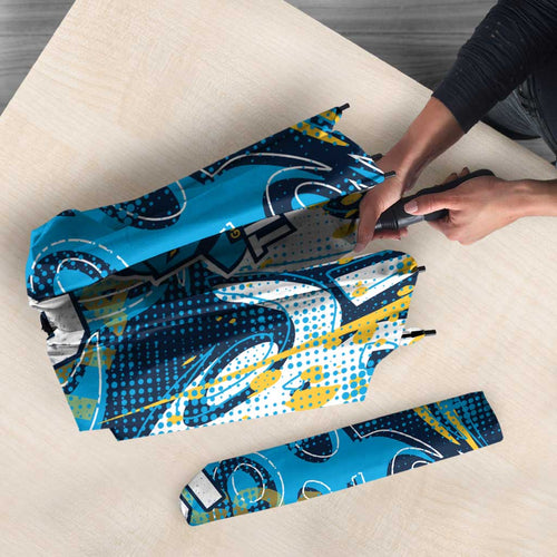 Personalized Gold Coast Titans Rugby Umbrella Urban Street Graffiti Style - Distressed Splatter Elements