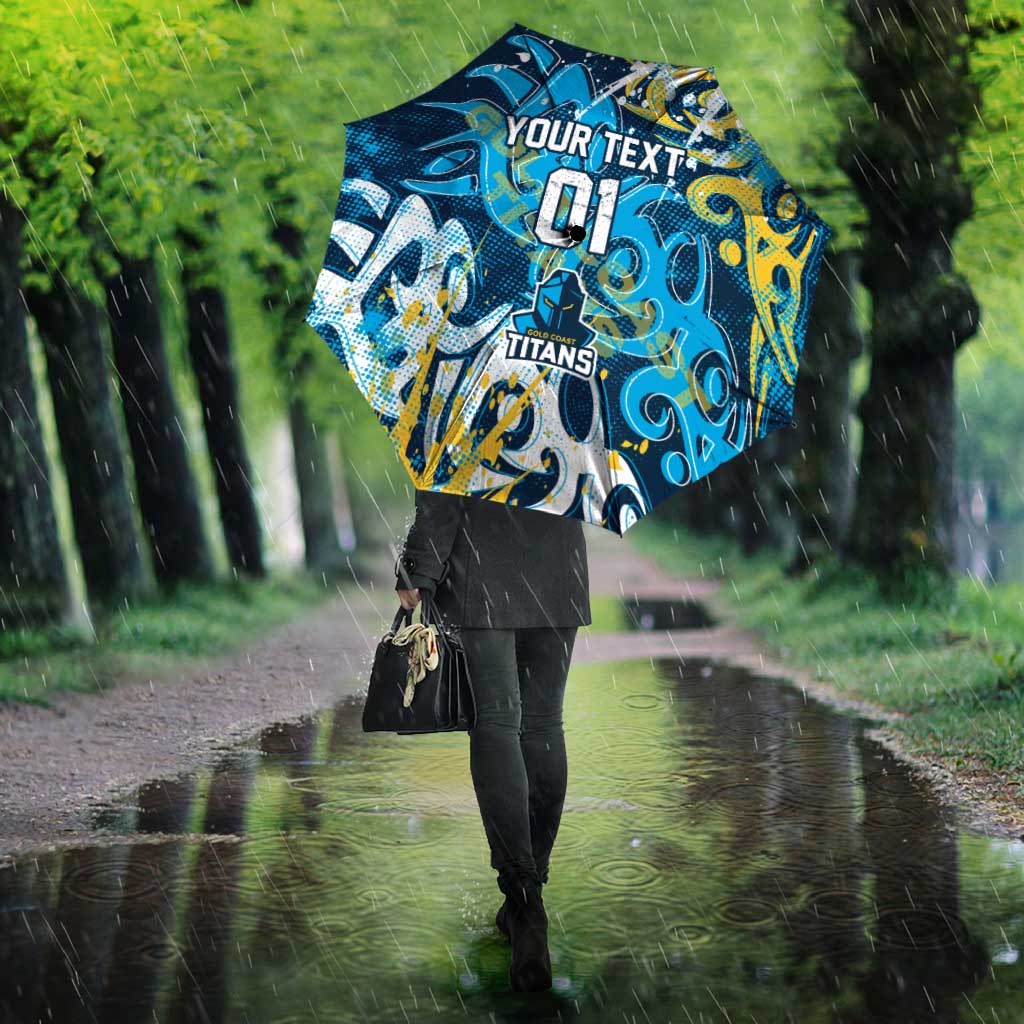 Personalized Gold Coast Titans Rugby Umbrella Urban Street Graffiti Style - Distressed Splatter Elements