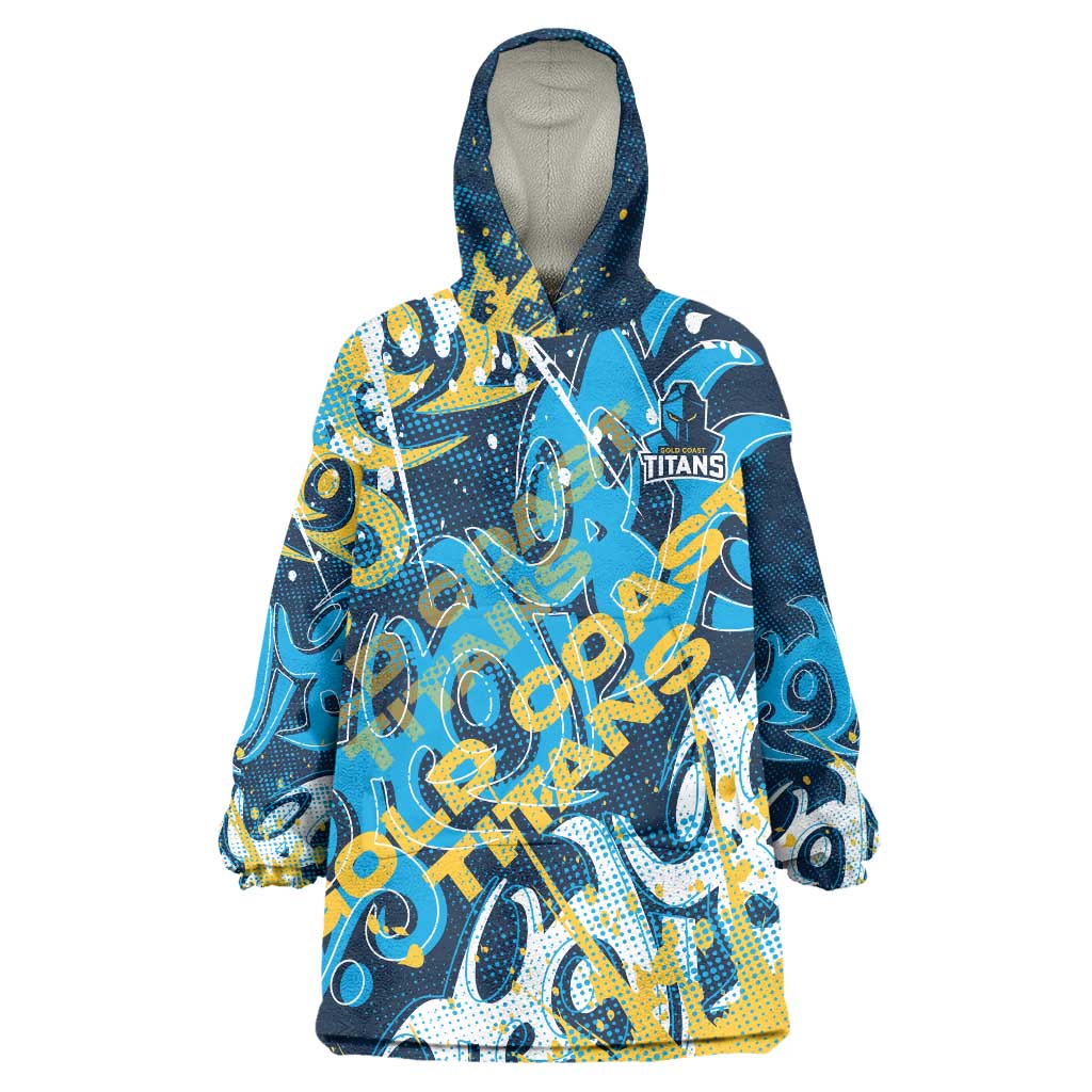 Personalized Gold Coast Titans Rugby Wearable Blanket Hoodie Urban Street Graffiti Style - Distressed Splatter Elements
