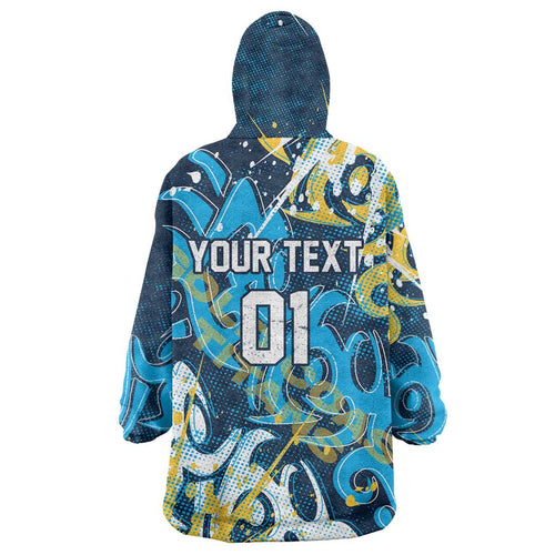 Personalized Gold Coast Titans Rugby Wearable Blanket Hoodie Urban Street Graffiti Style - Distressed Splatter Elements