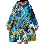 Personalized Gold Coast Titans Rugby Wearable Blanket Hoodie Urban Street Graffiti Style - Distressed Splatter Elements