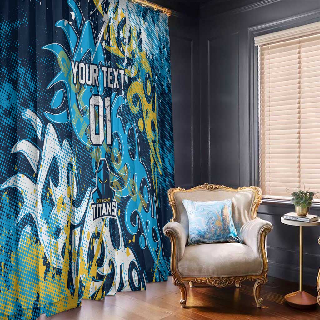 Personalized Gold Coast Titans Rugby Window Curtain Urban Street Graffiti Style - Distressed Splatter Elements