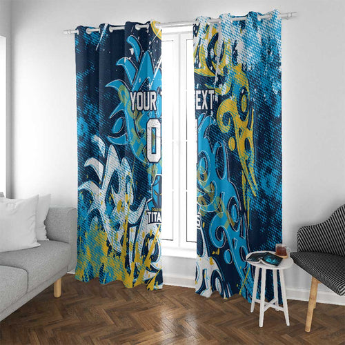 Personalized Gold Coast Titans Rugby Window Curtain Urban Street Graffiti Style - Distressed Splatter Elements