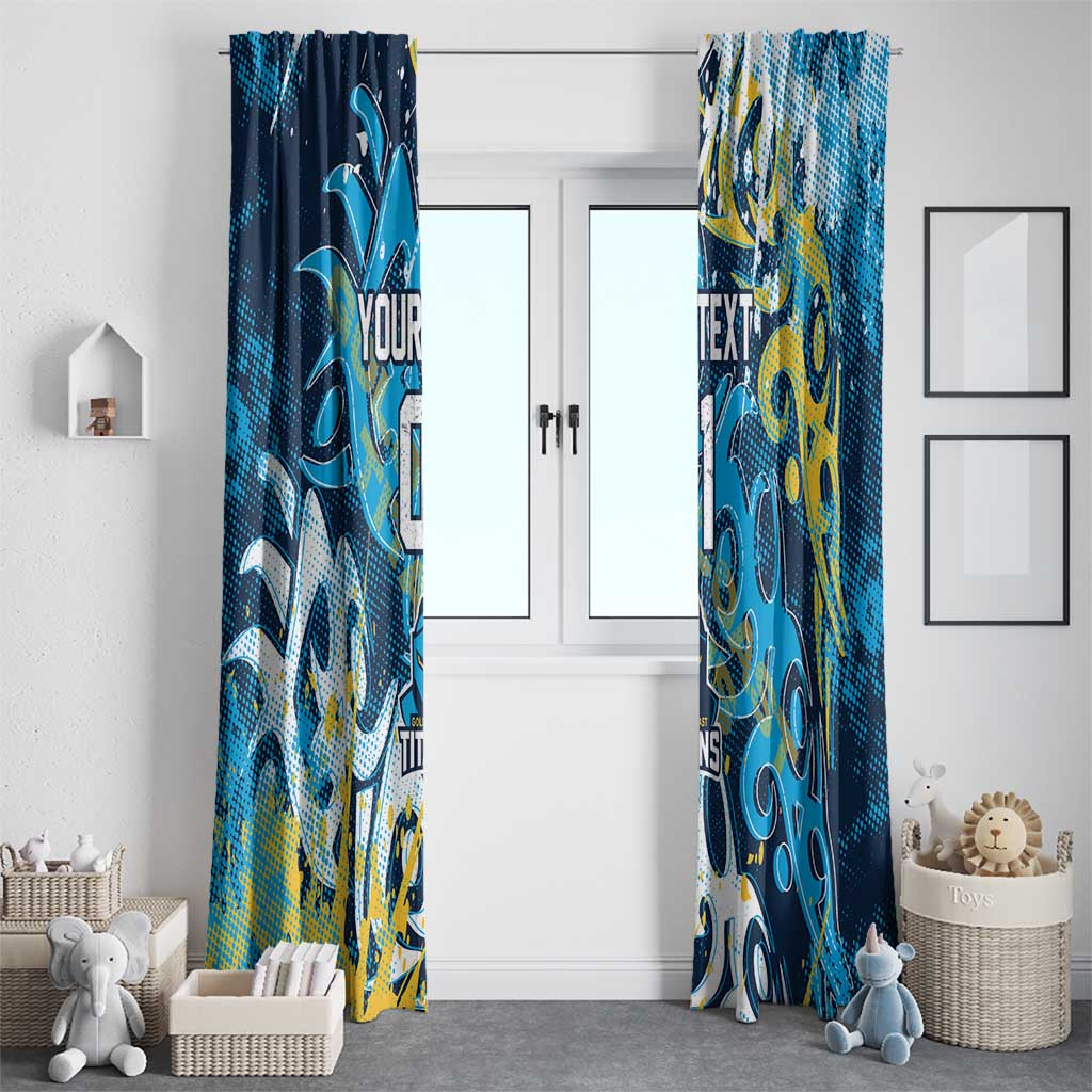 Personalized Gold Coast Titans Rugby Window Curtain Urban Street Graffiti Style - Distressed Splatter Elements