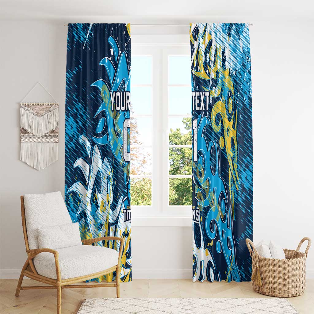 Personalized Gold Coast Titans Rugby Window Curtain Urban Street Graffiti Style - Distressed Splatter Elements