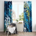 Personalized Gold Coast Titans Rugby Window Curtain Urban Street Graffiti Style - Distressed Splatter Elements
